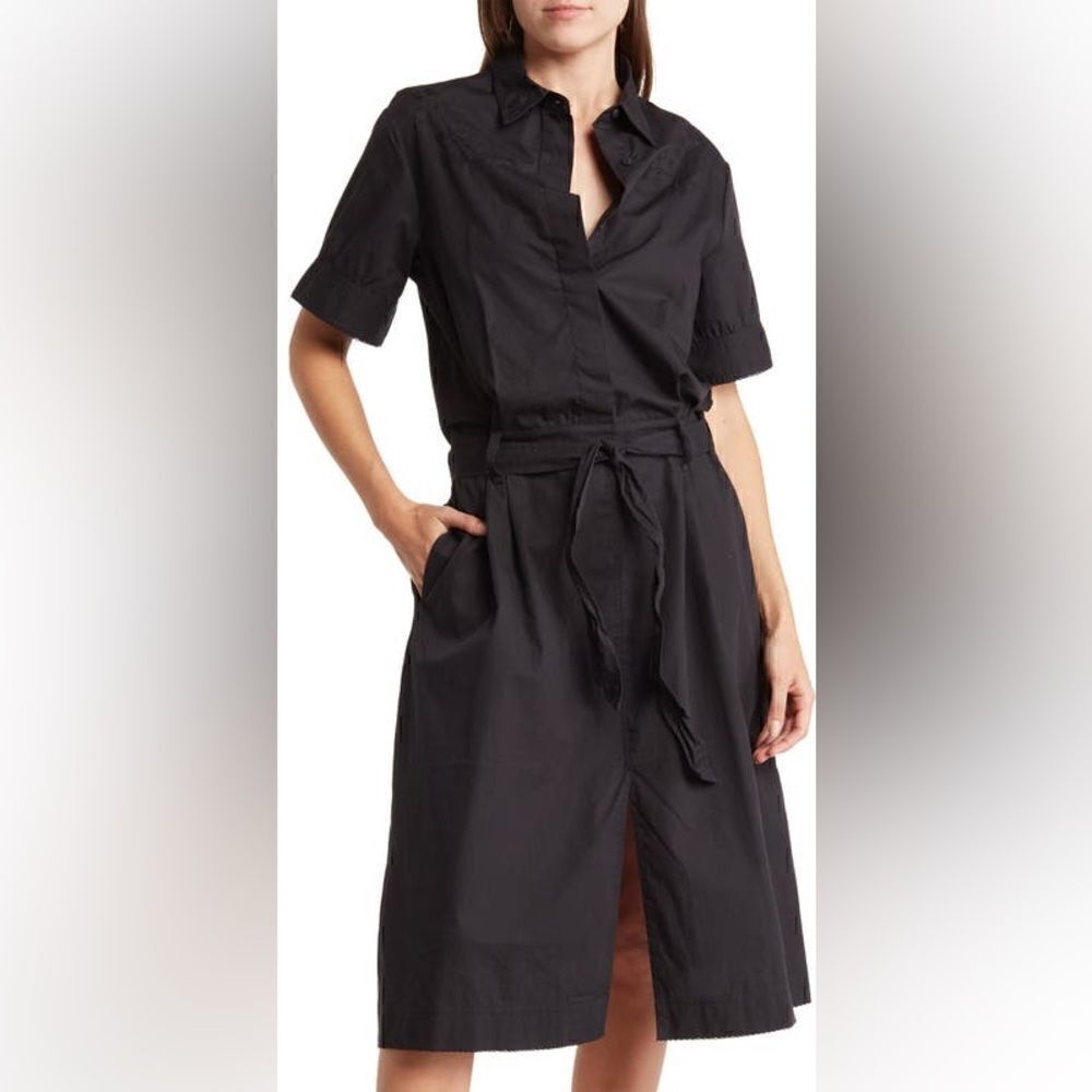 Rag & Bone Jade Embroidered Yoke Cotton Midi Shirtdress Black $425